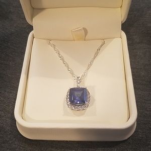 Sapphire and diamond pendant with chain